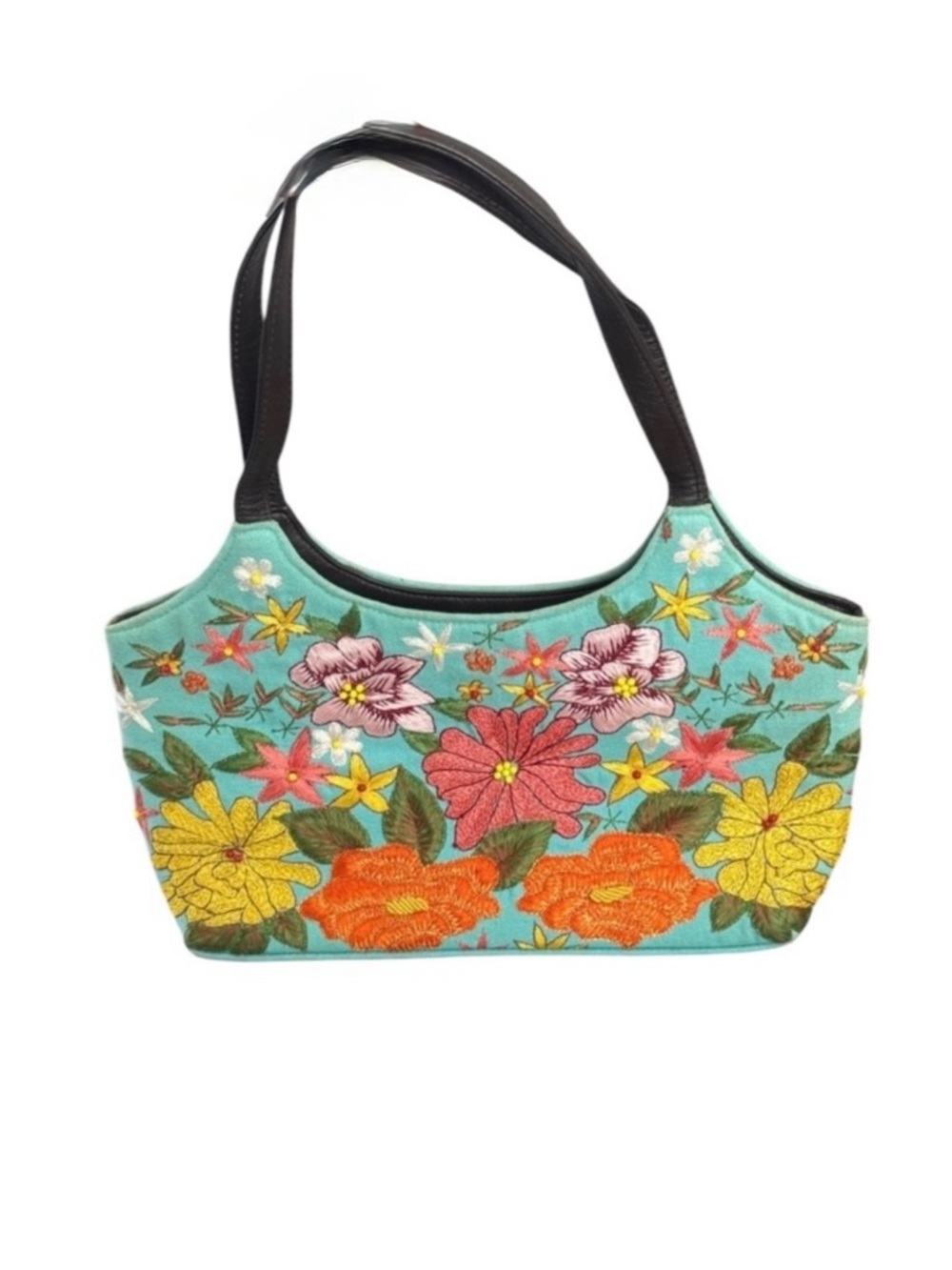 Santi Vibrant Floral Embroidered Tote Bag - Multicolor